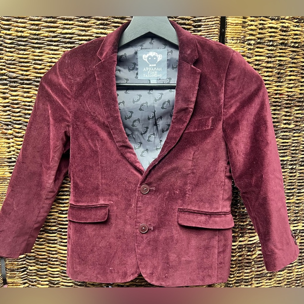 Appaman‎ Fine Tailoring Youth Jacket, Size:7, Maroon Velour